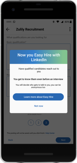 Sprint Design - LinkedIn Easy Hire/Easy Connect